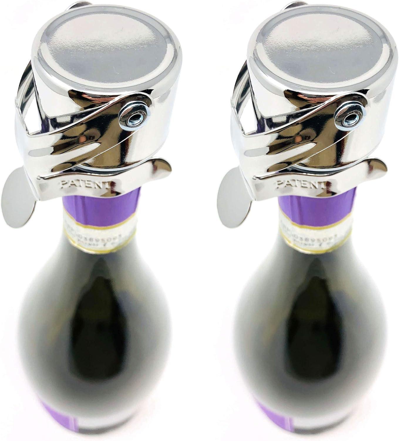 imageChampagne Stoppers by Kloveo  Patented Seal  Made in Italy  Professional Grade WAF Champagne Bottle Stopper  Prosecco Cava and Sparkling Wine Stopper  Chrome 2PackChrome