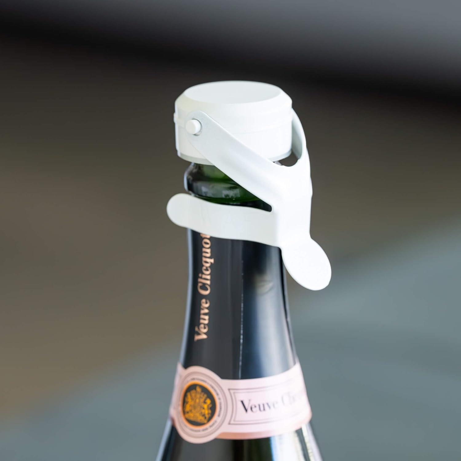 imageChampagne Stoppers by Kloveo  Patented Seal  Made in Italy  Professional Grade WAF Champagne Bottle Stopper  Prosecco Cava and Sparkling Wine Stopper  Chrome 2PackWhite