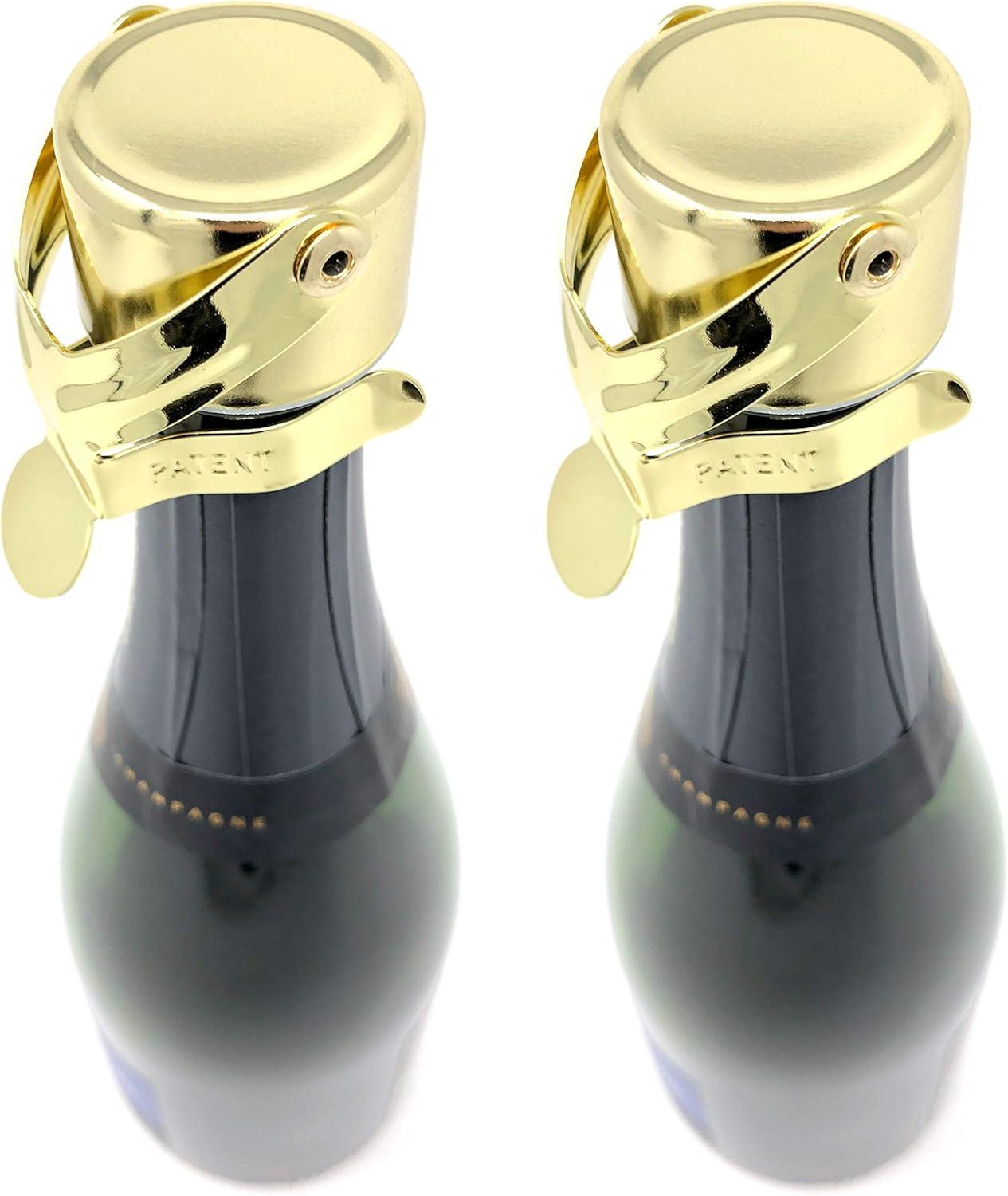 imageChampagne Stoppers by Kloveo  Patented Seal  Made in Italy  Professional Grade WAF Champagne Bottle Stopper  Prosecco Cava and Sparkling Wine Stopper  Chrome 2PackGold