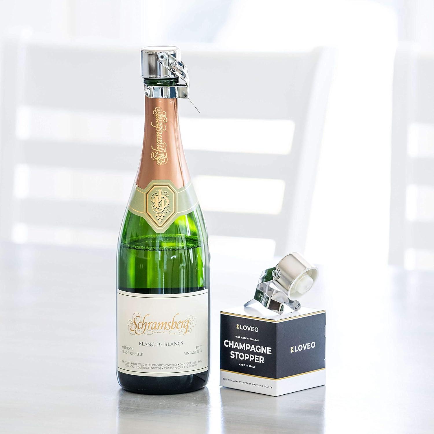 imageChampagne Stoppers by Kloveo  Patented Seal  Made in Italy  Professional Grade WAF Champagne Bottle Stopper  Prosecco Cava and Sparkling Wine Stopper  Chrome 2PackChrome