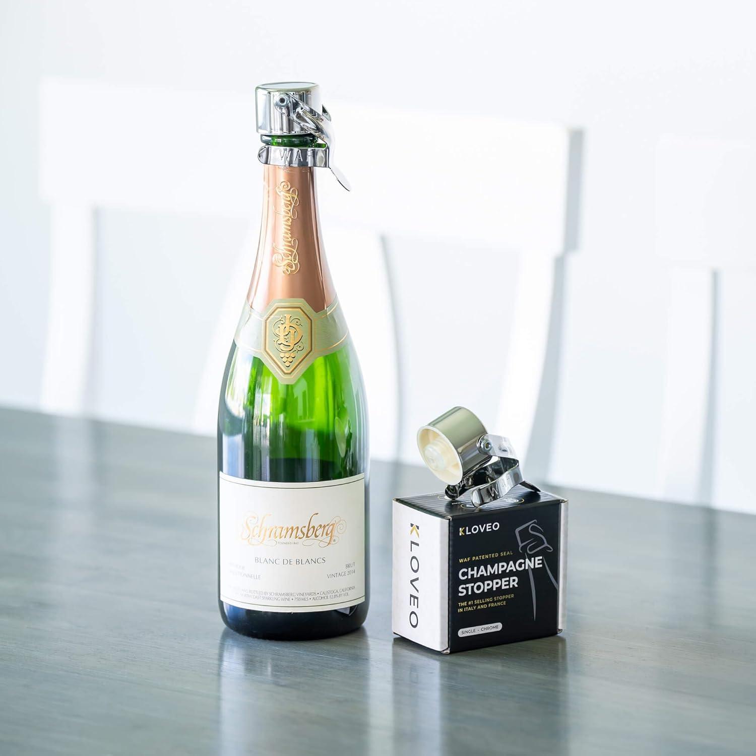 imageChampagne Stoppers by Kloveo  Patented Seal  Made in Italy  Professional Grade WAF Champagne Bottle Stopper  Prosecco Cava and Sparkling Wine Stopper  Chrome 2PackChrome
