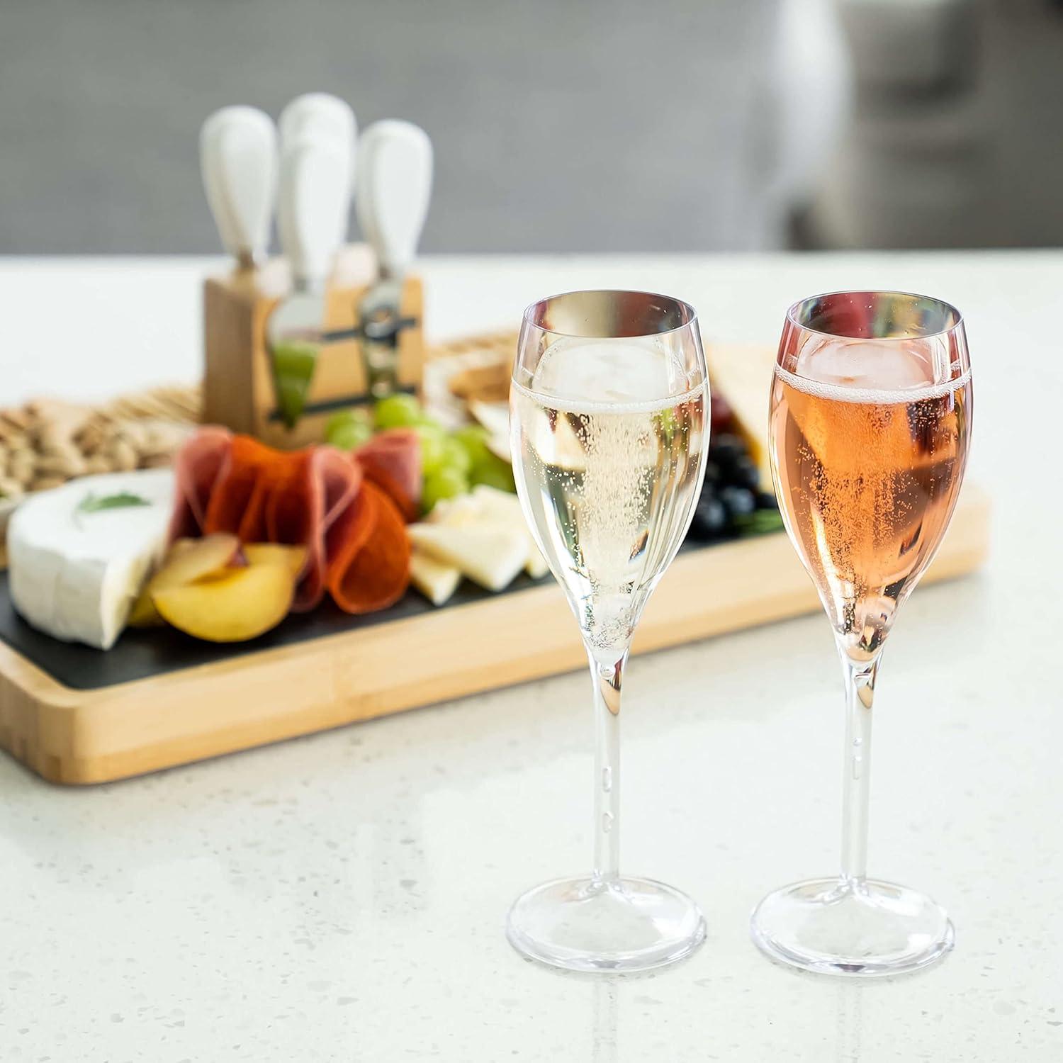 imageKLOVEO Plastic Champagne Flutes  Set of 6  Made in Italy  Insanely Durable and Versatile Plastic Champagne Glasses  Reusable Dishwasher Safe Mimosa Glasses White Wine  5 oz ClearClear