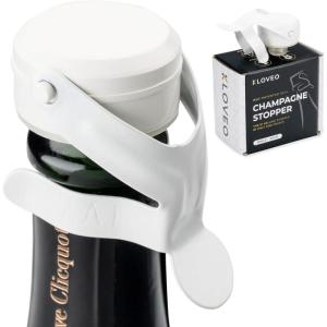 imageChampagne Stoppers by Kloveo  Patented Seal  Made in Italy  Professional Grade WAF Champagne Bottle Stopper  Prosecco Cava and Sparkling Wine Stopper  Chrome 2PackWhite