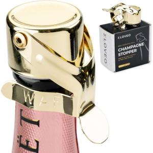 imageChampagne Stoppers by Kloveo  Patented Seal  Made in Italy  Professional Grade WAF Champagne Bottle Stopper  Prosecco Cava and Sparkling Wine Stopper  Chrome 2PackGold