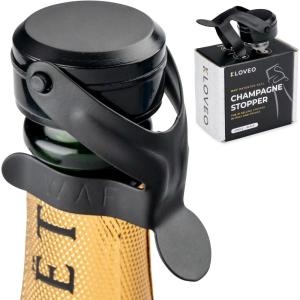 imageChampagne Stoppers by Kloveo  Patented Seal  Made in Italy  Professional Grade WAF Champagne Bottle Stopper  Prosecco Cava and Sparkling Wine Stopper  Chrome 2PackBlack
