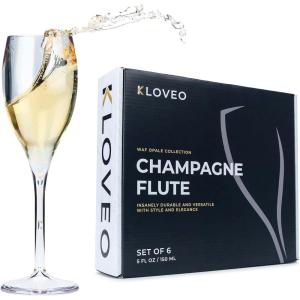 imageKLOVEO Plastic Champagne Flutes  Set of 6  Made in Italy  Insanely Durable and Versatile Plastic Champagne Glasses  Reusable Dishwasher Safe Mimosa Glasses White Wine  5 oz ClearClear